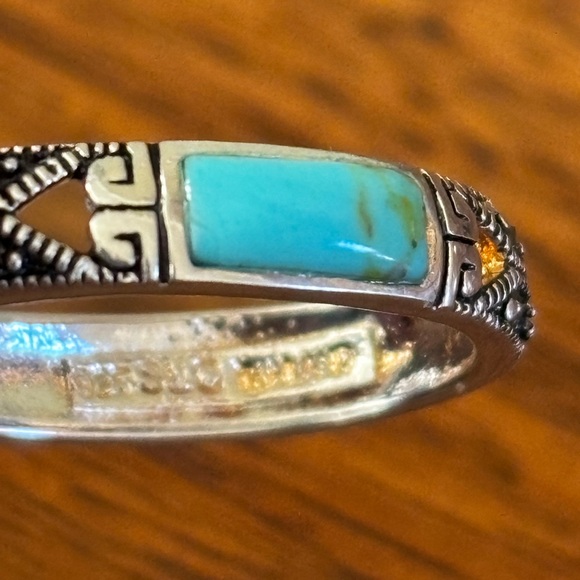 925 sterling silver turquoise and marcasite hoop earrings - Picture 3 of 4